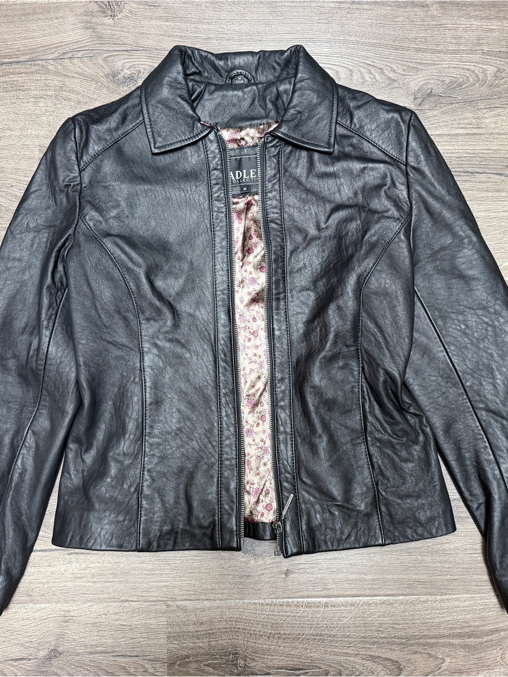 Vintage Adler Collection Black Leather Zip-Up Jacket for Women
